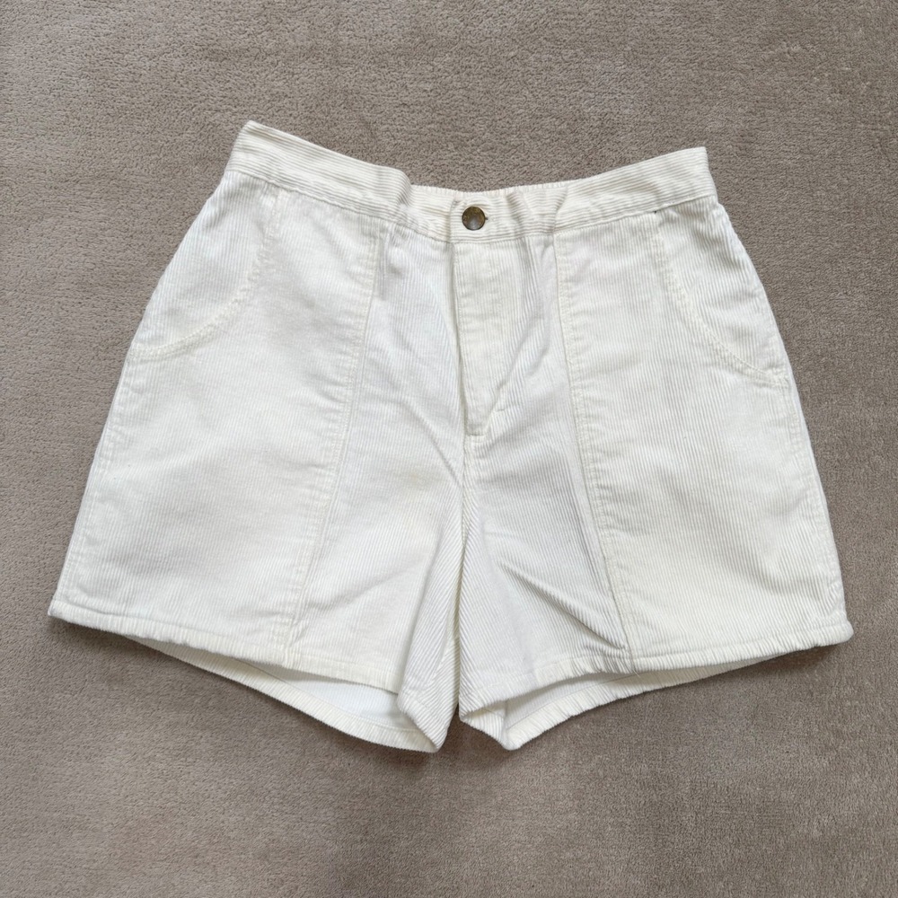 Windridge Mervyns Vintage Corduroy Shorts Off White Cream High Waist Cotton 34